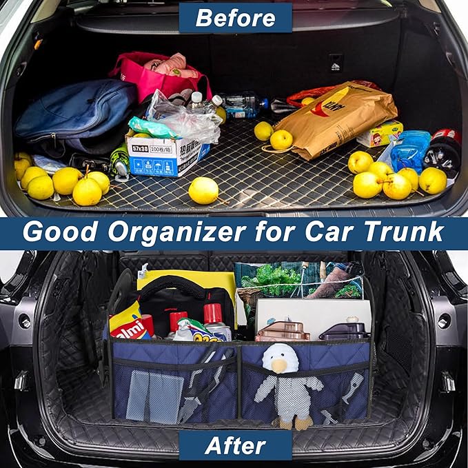 Deosk Car Trunk Organizer for SUV, Car Organizers and Storage with Reinforced Handles, Car Accessories for Women/Men 50L Waterproof Polyester Trunk Organizer(Medium, Dark Blue)