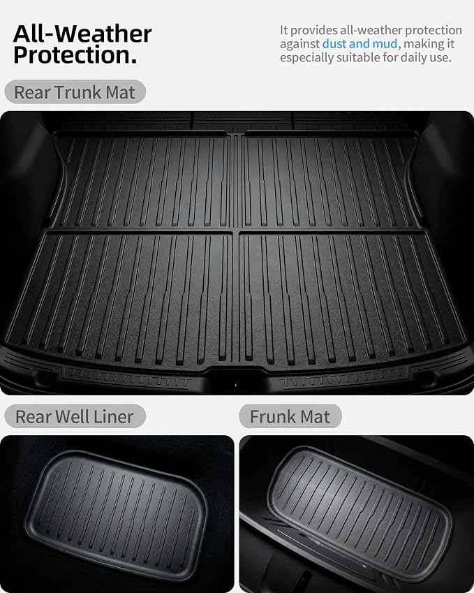 6 Pcs for Tesla Model Y Juniper Accessories 2025 2026 (Not Fit Standard) All Weather TPE Anti-Slip Floor Mats & Cargo Liner Front Frunk Rear Trunk Mats, 5-Seater