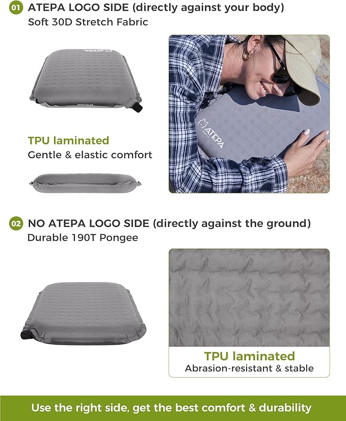 ATEPA Inflatable Seat Cushion, Compact Self-Inflating Seat Cushion for Stadium Airplane Air Travel Bleacher Camping, Blow Up Foam Seat Pad for Outdoor Sports Events Backpacking Hiking Sitting
