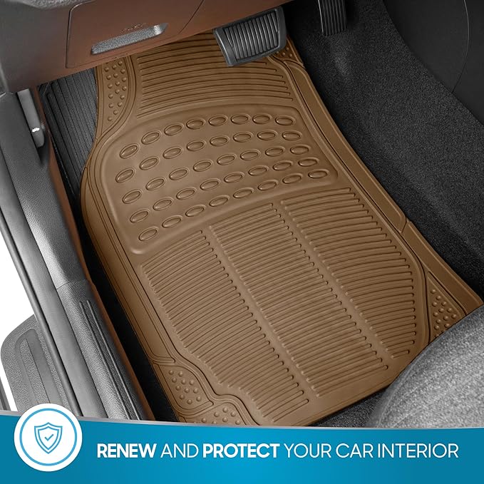 BDK ProLiner Floor Mats for Cars Trucks SUV, 2-Piece All-Weather Car Mats with Universal Fit Design, Durable Car Floor Mats with Capture Ridges, Waterproof Rubber Floor Mats for Cars (Beige)