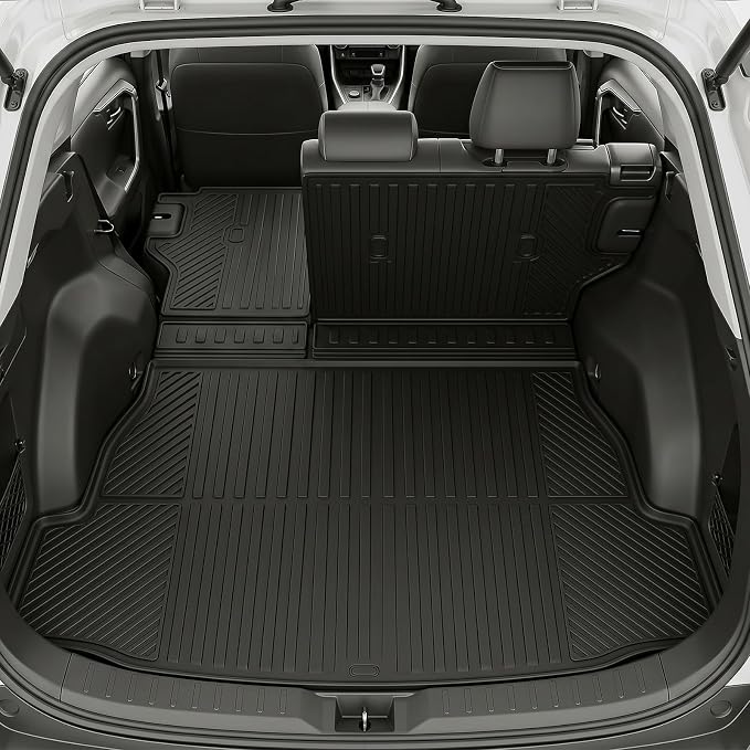Auxko All Weather Floor Mats Cargo Mat with Backrest Mat for 2026 Toyota RAV4 Hybrid(Not for Phev)(Not for Cargo Area with subwoofer) All Season TPE Accessories Odorless Anti-Slip