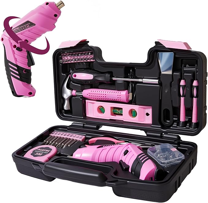 Pink Tool Set for Women,40-Pc Drill Set with Tool Box,Complete Home DIY Kit for Beginners, Crafting & Quick Fixes