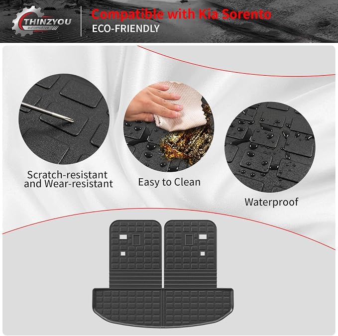 Cargo Mat Compatible with 2021-2025 2026 Kia Sorento Cargo Liner Trunk Mat Trunk Liner TPE All Weather Back Seat Cover Protector 2024 Sorento Accessories (Trunk Mat with Backrest Mat)