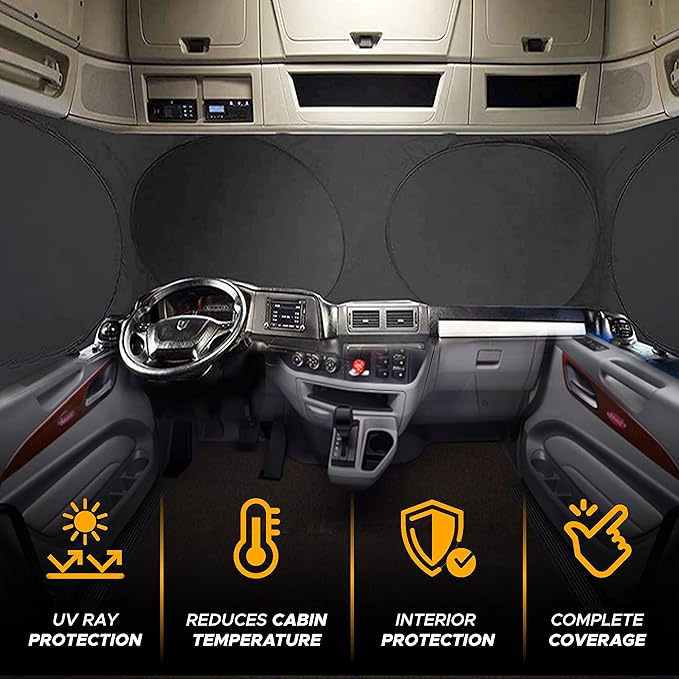 EcoNour Semi Truck Printed Sun Shade for Windshield | UV Sun Protector & Heat Blocker Sunshade | 240T Front Window Shades Accessories | Best for Commercial & Big Rig Semi Truck