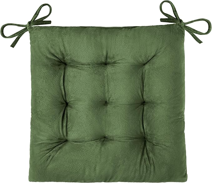 OVOV 1 Pack Chair Cushions for Dining Chairs Soft Seat Cushions for Kitchen Desk Chairs Square Chair Pads with Ties (15.5"x15.5" Green)
