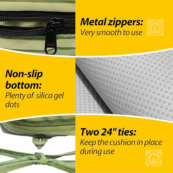 AAAAAcessories Outdoor Seat Cushions for Chairs, Waterproof, Fade-Resistant, 24" x 24" x 4", Patio Furniture Replacement Cushions, Set of 2, Mossy Forest Stripe