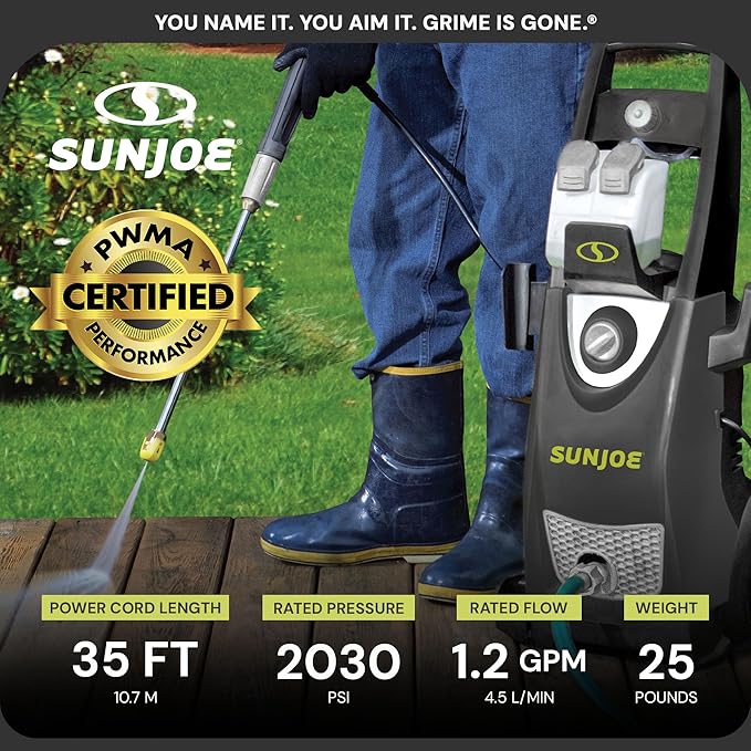 Sun Joe Pressure Washer, Electric Power Washer, Heavy-Duty 2500 Max PSI (2030 PSI PWMA Rated)-Portable Cleaning & Washing Machine System, Patios & Sidewalks, SPX3000