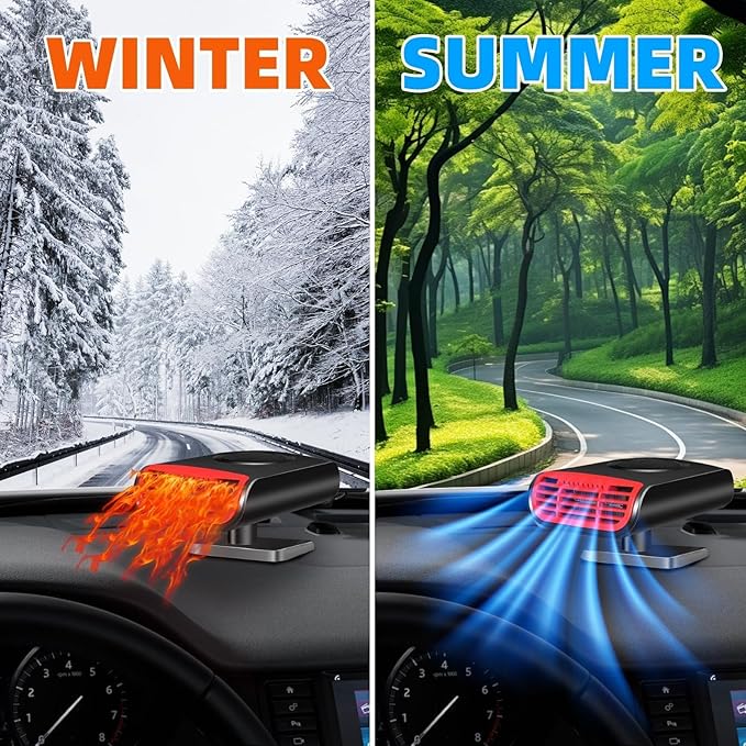 Car Heater, 12V 150W 2026 Upgrade 2-in-1 Portable Defroster & Defogger, Fast Heating & Cooling Fan for Windshield, Plugs into Cigarette Lighter for Car, Truck, RV