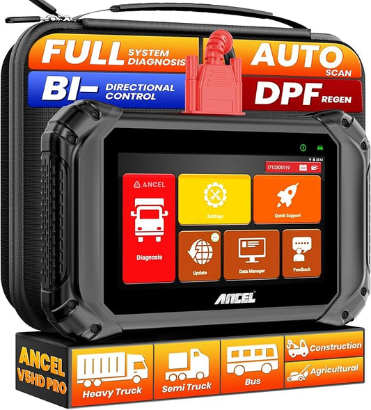 ANCEL V5 HD PRO Heavy Duty Truck Scanner, New Bi-Directional Control Diesel Scanner, Full System Diagnostic Scan Tool with 40+ Resets, ABS SRS D-P-F Regen for Semi Trucks Commercial Vehicles