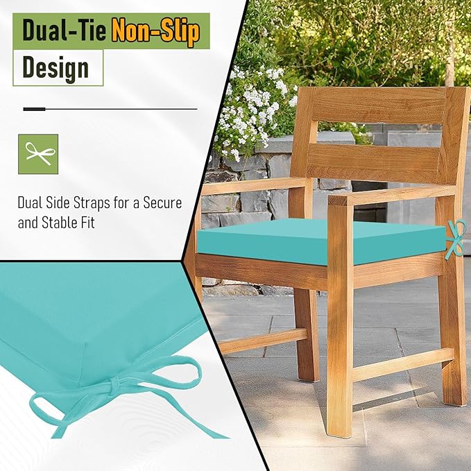 Basic Beyond Outdoor Chair Cushions Set of 6, Square Corner Outdoor Cushions for Patio Furniture, Water Resistant Patio Chair Cushions with 2 Ties, 18.5x16x3, Teal