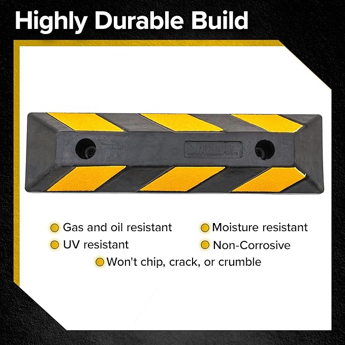 Guardian 2' Parking Stopper for Garage, Rubber Curb, Mounting Holes