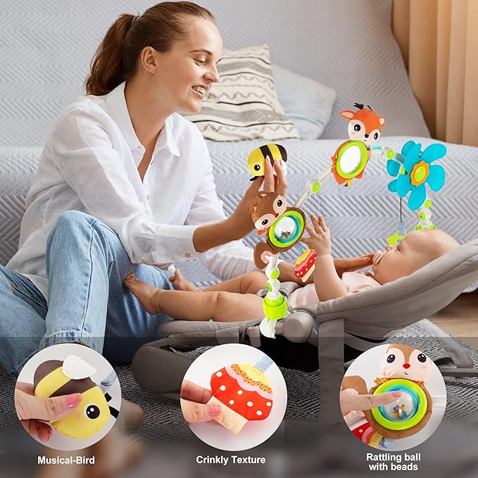 Lynncare Adjustable Arch Bassinet Toys for Infant & Toddlers, Stroller Arch, Baby Crib Toys with Fascinating Hanging for Stimulating Baby’s Senses and Developing Motor Skills