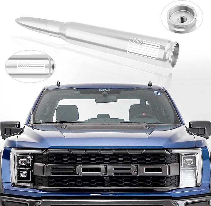 Car Bullet Antenna,Truck Exterior Decoration Accessories Car Vehicle Replacement Antenna Conpatible with Ford F150 RAM 1500 GMC Heavy Duty Pickup Trucks Accessories (New Upgrade Silver-U.S. Flag)…
