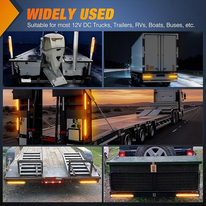 Nilight LED Tail Light 2PCS 17 Inch 40LED Amber Running Tail Turn Signals Lights w/Chrome Bezel Waterproof Surface Mount for 12V Towing Trailer Truck RV Camper Boat