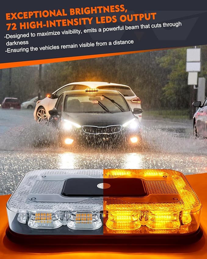 LUMENIX LED Roof Top Strobe Beacon Light Bar Rooftop Security Warning Emergency Flashing Plow Lights for Construction Vehicles Tow Commercial Trucks Postal Cars Snowplow - Amber