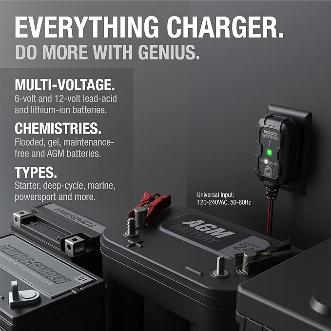 NOCO GENIUS1: 1A 6V/12V Smart Battery Charger – Automatic Maintainer,Trickle Charger & Desulfator with Overcharge Protection & Temperature Compensation – for Lead-Acid-& Lithium Batteries,(Pack of 6)
