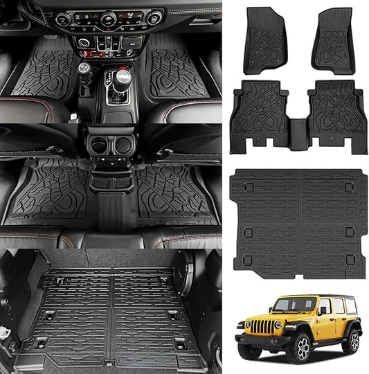 Cargo Mats for 2018-2025 Jeep Wrangler JL 4X4 Floor Liners with Trunk Mat All Weather TPE Protector Rear Floor Trunk Liners for 18-25 Wrangler JL 4X4 4 Door Accessories