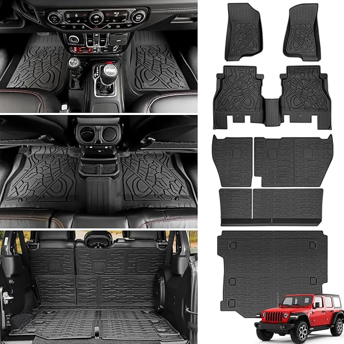 Cargo Mat Floor Liner Compatible with 2018-2025 Jeep Wrangler JL Unlimited 4 Door, Seat Back Cover Cargo Liner Rear Floor Mat for 2024 Jeep Wrangler JL/JLU Accessories