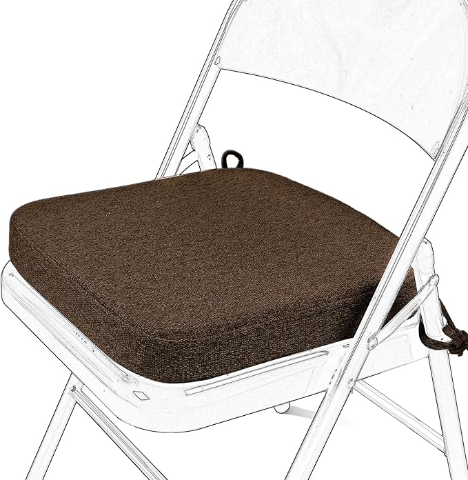 SINOSSO Memory Foam Chair Cushion for Folding Chair 1 Pcs, Thickened 2" Square Kitchen Chair Pad with Ties, Indoor Non-Slip Dining Chair Seat Cushion (1 Piece, Dark Brown)