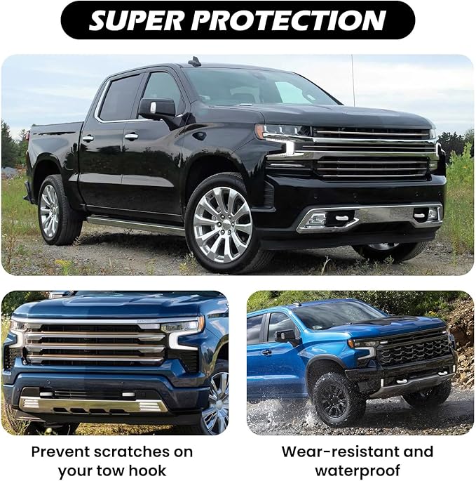 Extended Tow Hook Covers for Silverado 1500 2007-2026/GMC Sierra 1500 2007-2019, Tow Hooks Covers Compatible with Chevrolet Silverado 1500 Accessories White (Not fit Verticle Tow Hooks)