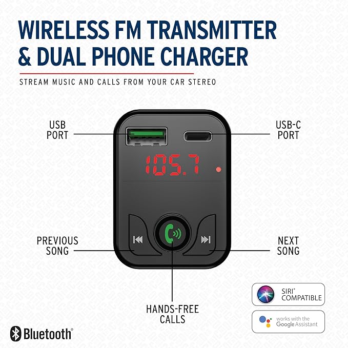 Car and Driver Bluetooth 5.3 FM Transmitter Charger, Dual USB Car Adapter with Fast 4.8 A Charging, Wireless Bluetooth Transmitter, Hands-Free Calling, Built-in Mic, LED Display, Micro-SD Card Slot