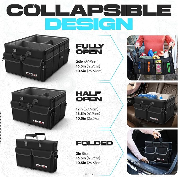 FORTEM Trunk Organizer For SUV Car Trunk Organizer, Foldable Storage, Car Accessories for Women Men, Collapsible Bag, 600D Oxford, Non Slip Bottom, Straps, Soft Cover (65L)