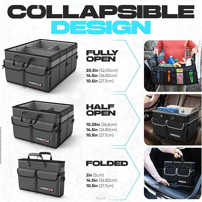 FORTEM Trunk Organizer For SUV Car Trunk Organizer, Foldable Storage, Car Accessories for Women Men, Collapsible Bag, 600D Oxford, Non Slip Bottom, Straps, Soft Cover (50L)