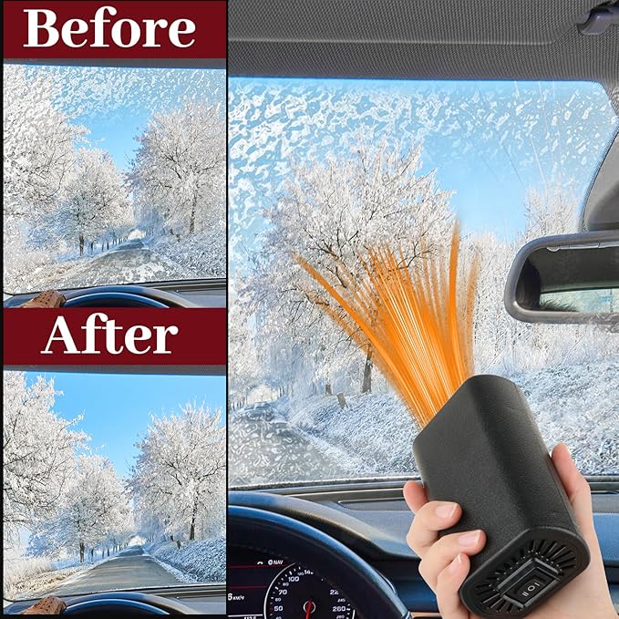 Car Heater, 12V Portable Defroster for Car Windshield, 2 in 1 Heating & Cooling Fast Heating Defrost Defogger, Plug-in Car Heaters with Suction Cup Holder & Adhesive Base (Black)