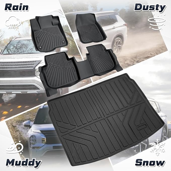 Sunsdrew Floor Mats for 2023-2025 2026 Honda CR-V (Include Hybrid), All Weather Floor Liners & Rear Trunk Mat for CRV Accessories, TPE Rubber, Raised Edge (Trunk Deck in Upper Position)