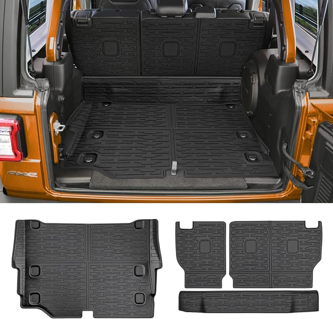 Cargo Liners for 2021-2025 Jeep Wrangler JL Unlimited 4XE 4 Door,Trunk Mat with Seat Back Cover Accessories All Weather Rear Cargo Mat Backrest Protector for 4XE (Not for 4X4 Gas Type)