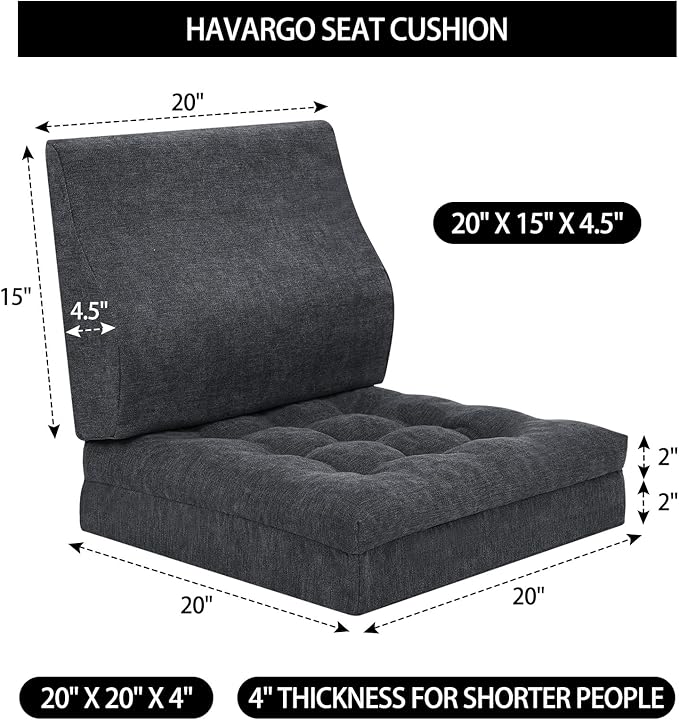 Recliner Cushions for Elderly with Lumbar Support, Patent Design 20x20x4 Inch Thick Chair Cushion Soft Tufted Dual Layer Booster Seat Cushions for Seniors Recliner Risers Gray 1 Set