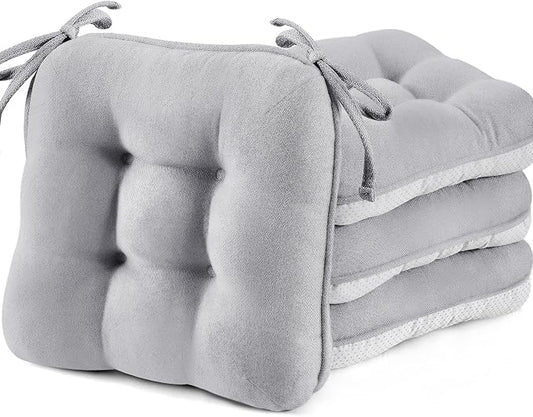 BETU Chair Cushions for Dining Chairs Set of 4,3.5" Thick Kitchen Table Chair Pads with Ties,Non Slip Backing and Covers, Seat Cushion for Dining Room,Bar,Patio Chairs,15.5"X15.5"X3.5",Light Grey