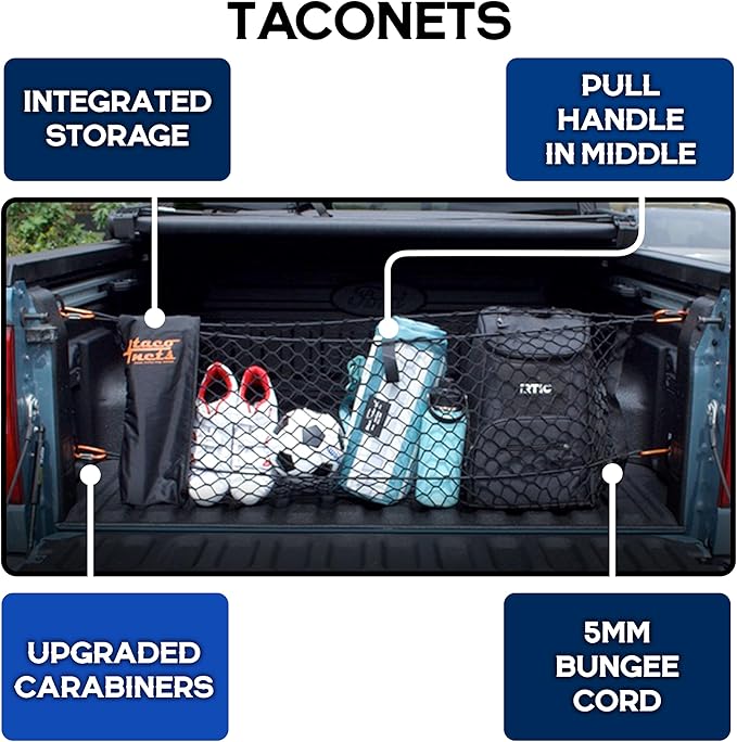 Envelope Cargo Net for Ford Maverick - Fits 2022-Current - Upgraded 5mm Bungee - Integrated Storage Bag - Heavy Duty Carabiners - Designed in USA
