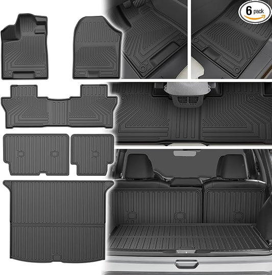 Floor Mats & Cargo Mat & Backrest Mat for Honda Passport 2019-2025 | All Weather Custom Fit Car Floor Liner, 1st & 2nd Row & Trunk Mat, Black (EX-L/TrailSport/Elite/Touring/Sport/Black Edition)