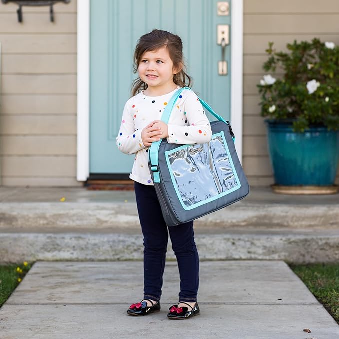 J.L. Childress 3-IN-1 Kids Travel Tray & Tablet Holder - Car Seat Lap Tray Desk for Toddlers, Road Trip Essentials, Car Seat Activity Table, Travel Accessories - Grey/Teal