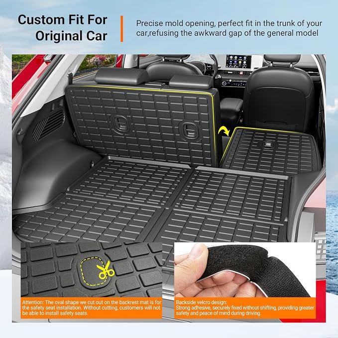 powoq Cargo Mat Compatible with 2022-2024 Ioniq 5 Backrest Mat Trunk Mat TPE Cargo Liner Back Seat Protector Replacement for 2022 2023 2024 Ioniq 5 Accessories (Trunk Mat+Backrest Mats)