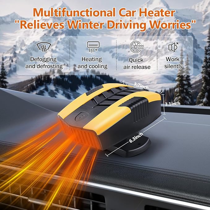 2026 New Upgraded Portable Car Heater, 12V Portable Fast Heating & Cooling Fan, 2-in-1 Auto Windshield Defroster, That Plugs into Cigarette Lighter, 360° Rotary Portable Car Heaters