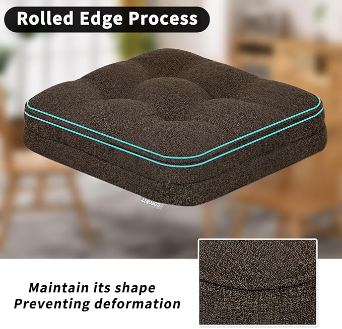 GOFORIT Chair Cushions Set of 4,Tufted Shredded Memory Foam Chair Pads, Non-Slip Seat Cushions with Removable Cover, 4 Pack,Brown