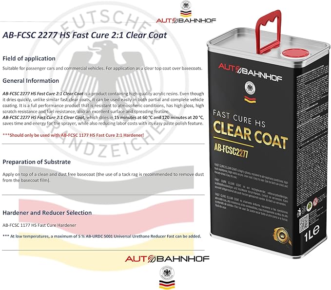 AB-FCSC 2277 HS Fast Cure 2:1 Clear Coat + AB-FCSC1177 Hardener Std – High Gloss Urethane Topcoat | Fast-Drying, Scratch & Fuel Resistant | Auto & Commercial Vehicle Refinishing