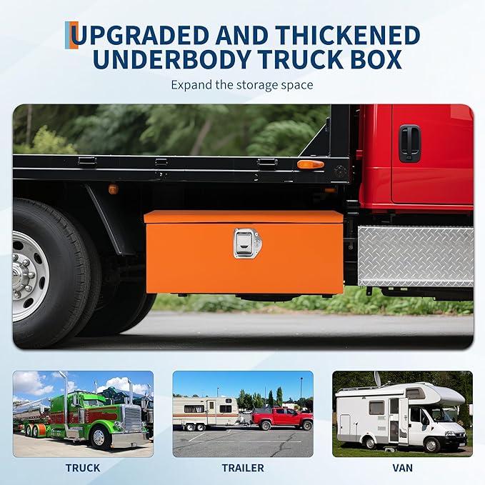 48 Inch Heavy Duty Steel Truck Bed Tool Box Truck Car Outdoor Trailer Pickup Toolbox, RV Storage Organizer w/Lock & Keys