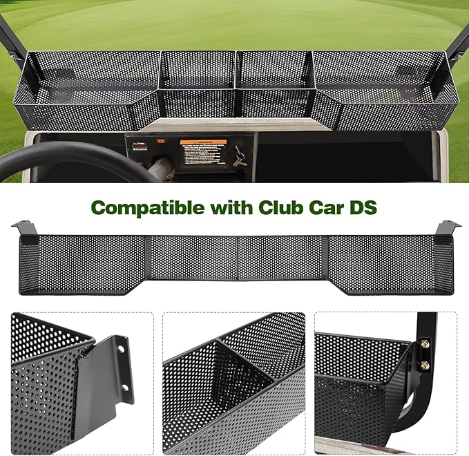 Golf Cart DS Front Inner Basket, Golf Cart Dash Tray Storage Organizer Compatible with Club Car DS 2000.5-up, One Piece Solid Design, Waterproof/Sturdy/Large Capacity