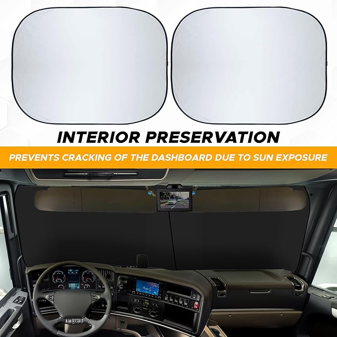 EcoNour Windshield Sun Shade for Semi Truck Size (40" L x 32" D), Front Window Reflective Sunshade for Large Vehicles, 240T Polyester Silver Coated Heat and UV Block Protection