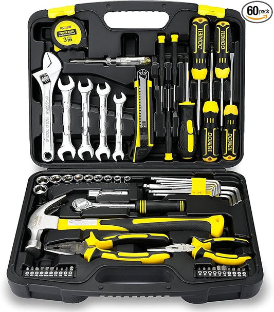 DOWELL 61-Piece Tool Set Kit Mechanic Tool Set Socket Wrench Set Auto Repair Household Repair Hand Tool Kit with Plastic Tool Box Storage Case