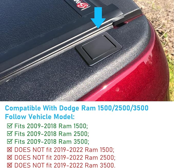 Moonlinks Bed Rail Stake Pocket Covers Compatible with Dodge Ram 1500 2500 3500 2009-2018,Rear Truck Tonneau Covers Stake Holes Caps Plugs (2 PCS)