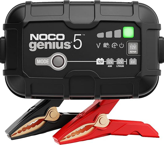 NOCO GENIUS5: 5A 6V/12V Smart Battery Charger – Automatic Maintainer, Trickle Charger & Desulfator with Overcharge Protection & Temperature Compensation – for Lead-Acid & Lithium Batteries