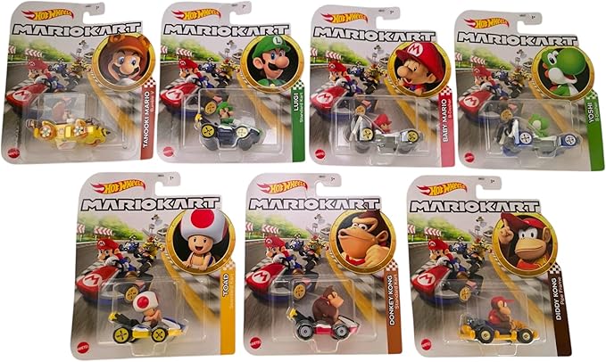 Hot Wheels Mario Kart Die-Cast Character Cars Collection Bundle, 7 Pack, Nintendo Gaming Collectibles GBG25-957P