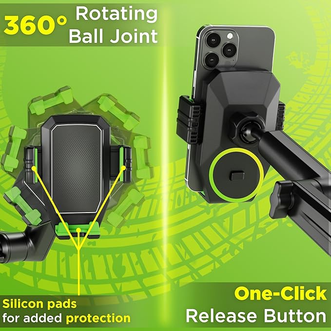 Cell Phone Mount for Truck Phone Holder for Truck Drivers - Heavy Duty Suction Cup, iPhone Holder for Dashboard Window 16.9 inch Long, for iPhone & Samsung, 18 Wheeler Trucker, Green