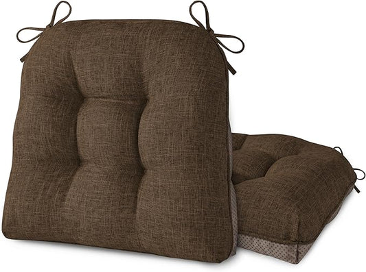 AddGrace Chair Cushions for Dining Chairs Set of 2 Kitchen Seat Cushions with Ties and Non Slip Backing Tufted Indoor Seat Pad for Kitchen Dining Room 18" x 17" x 3" Coffee