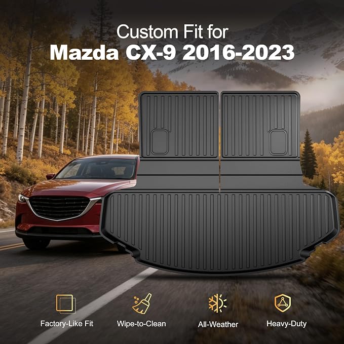 for 2016-2023 CX-9 Cargo Liner | Aomsazto Custom Fit Cargo Liner for Mazda CX9 2016-2020 2021 2022 2023 Trunk Liner Trunk Cargo Mat CX9 Accessories