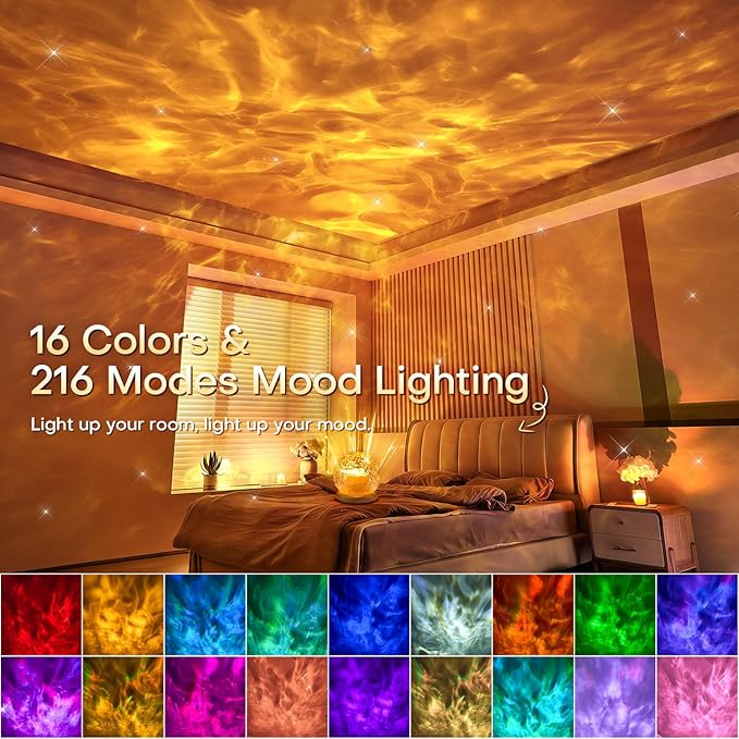 Mubarek Ambient Lighting, 216 Modes Mood Lighting, 3-in-1 Sunset Lamp & Ocean Lamp & Northern Lights Projector with Remote,Led Lights for Bedroom, Room Lights for Bedroom Decor, Girl Gift